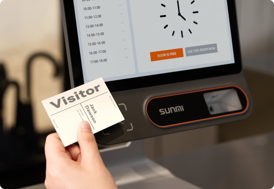 Visitor checking in with NFC badge