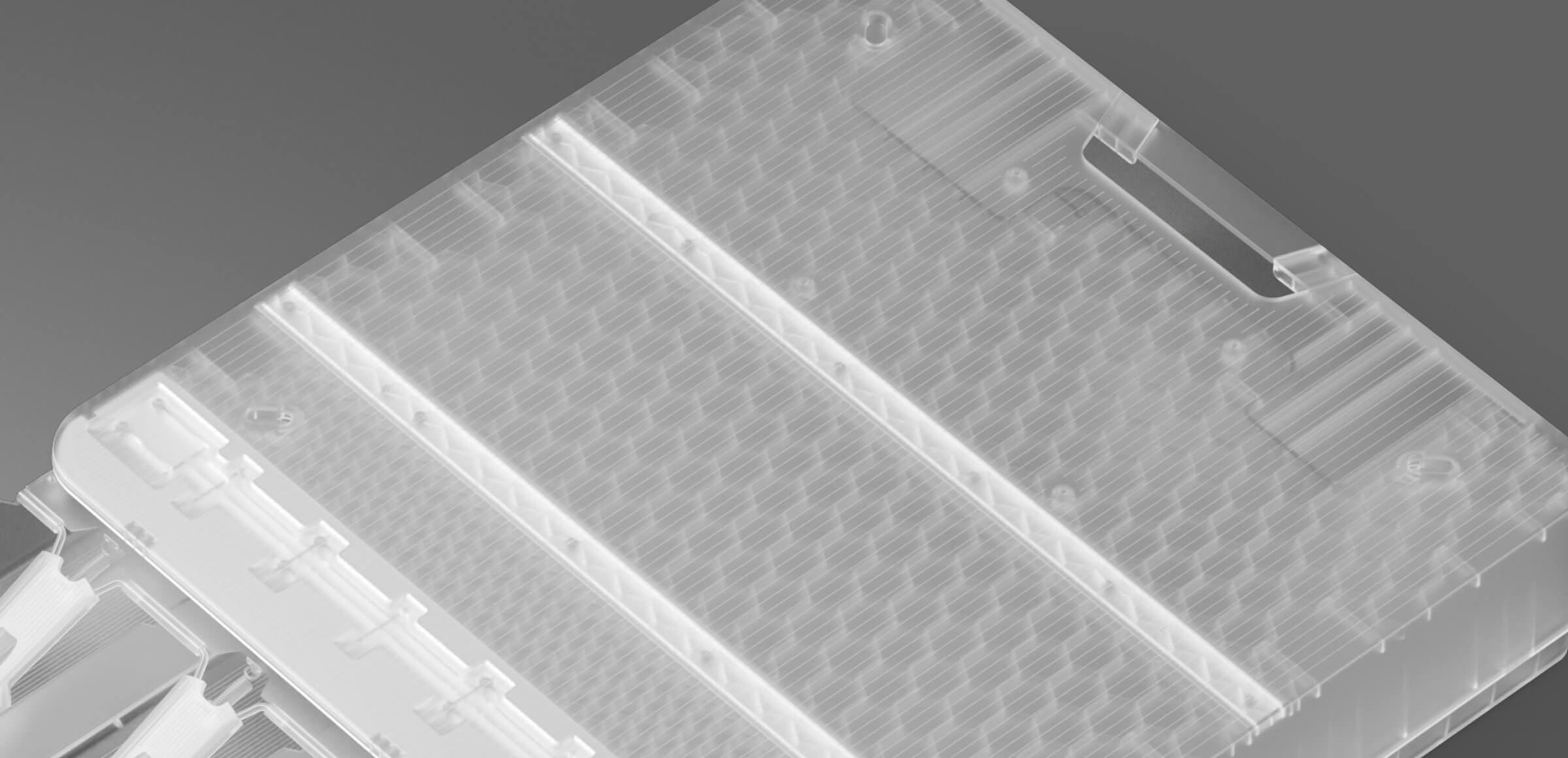Close-up of the MAX cash drawer's baseplate, highlighting the strong and lightweight internal honeycomb structure for impact resistance and stability.
