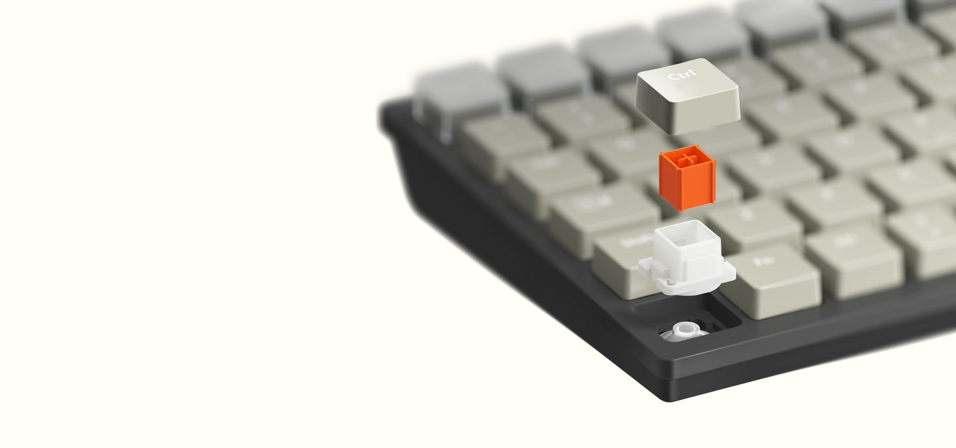 Exploded view of keyboard switch showing POM key mechanism